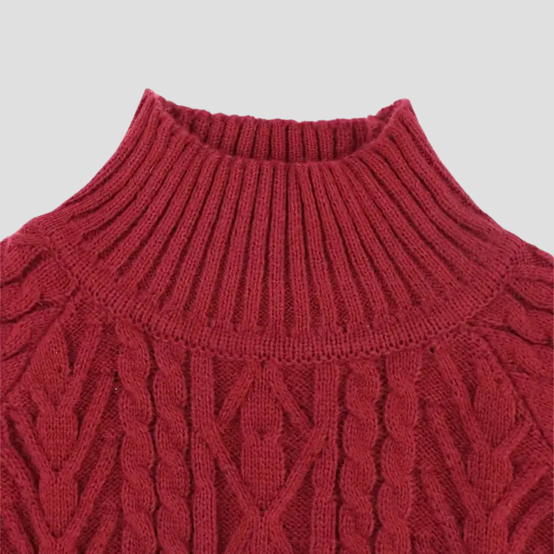 Pull col roulé torsadé pour femme, chaud avec manches ballon