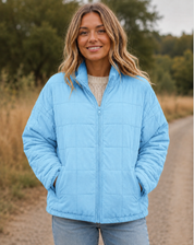 Quilted Bomber Jacket with Zipper and Side Pockets