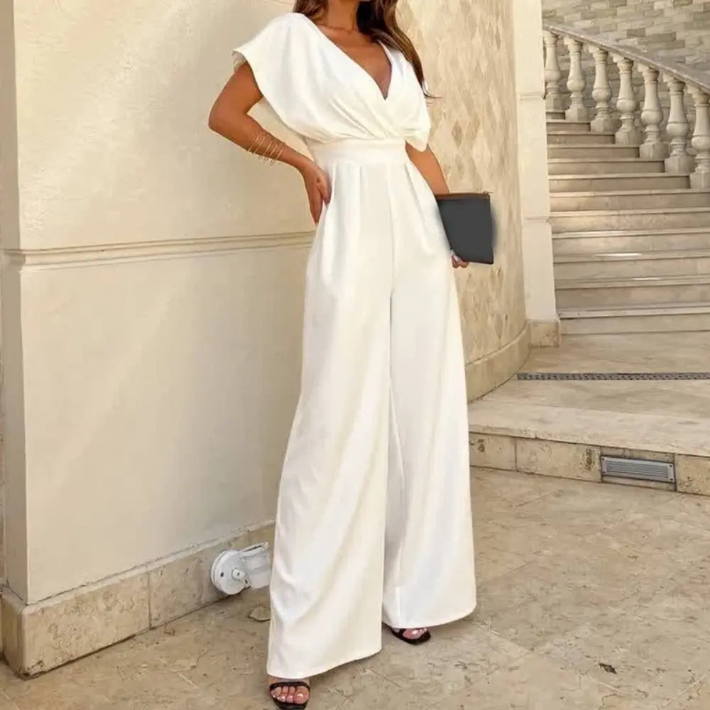 Elegant Women's Jumpsuit with Deep V-Neck and Wide Legs