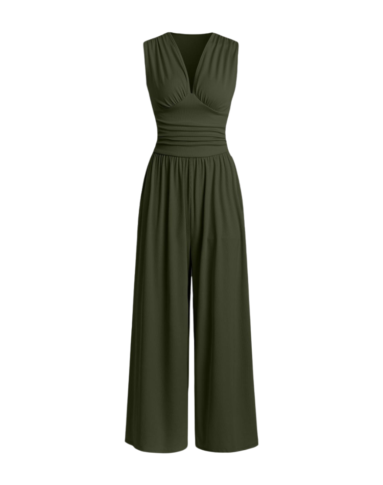 Women's Stylish Jumpsuit with Deep V-Neck and Wide Legs