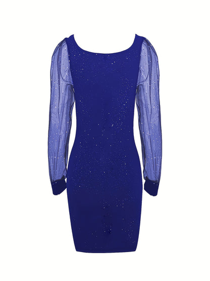Bodycon Cocktailjurk Voor Dames Midi Met Glitter En Transparante Mouwen