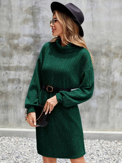 Warme Geribde Sweaterjurk Voor Dames Met Kwart-Rits En Kabelpatroon