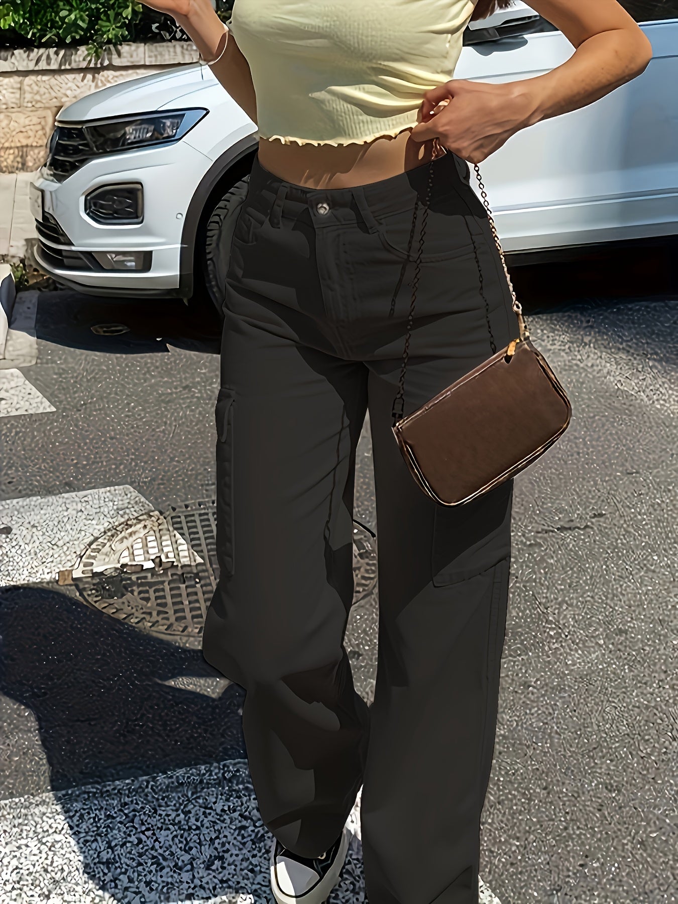 Dames Cargo Broek Met Hoge Taille En Wijde Pijpen
