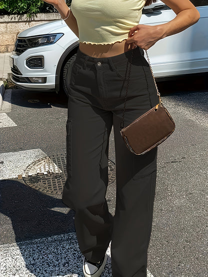 Dames Cargo Broek Met Hoge Taille En Wijde Pijpen