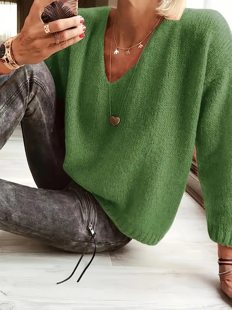 Lichte zachte dames sweater met v-hals en lange mouwen
