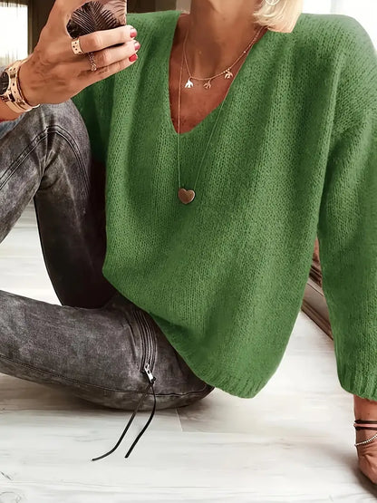 Lichte zachte dames sweater met v-hals en lange mouwen
