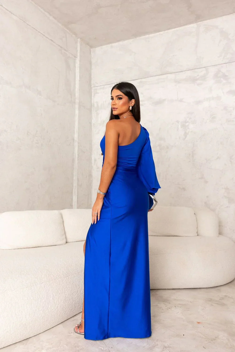 Robe de gala maxi élégante femme avec une épaule et fente
