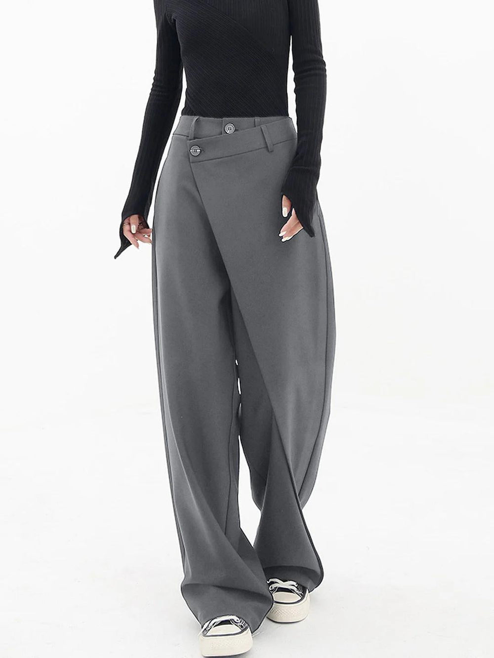 Pantalon large asymétrique pour femmes avec taille haute