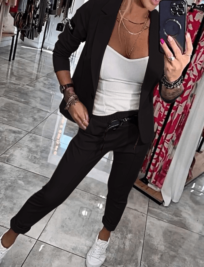Ensemble blazer deux pièces élégant avec pantalon jogger pour femmes