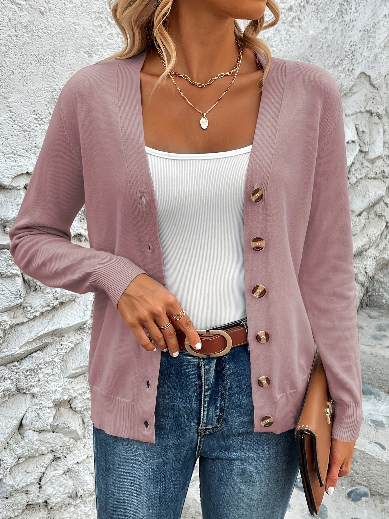 Comfortabel Gebreid Dames Cardigan Met Knoopsluiting