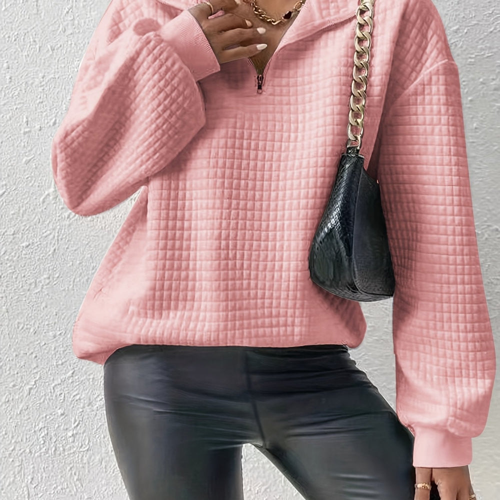 Dames Casual Sweater met Kwartrits en Wafelstructuur