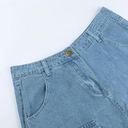 Vrouwen Cargo Jeans Wijde Pijpen Hoge Taille