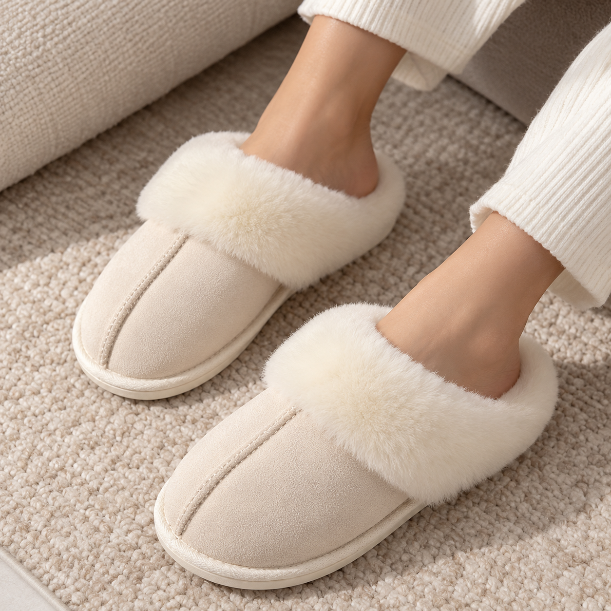 Women's Winter Fluffy Slippers with Non-Slip Sole and Warm Lining
