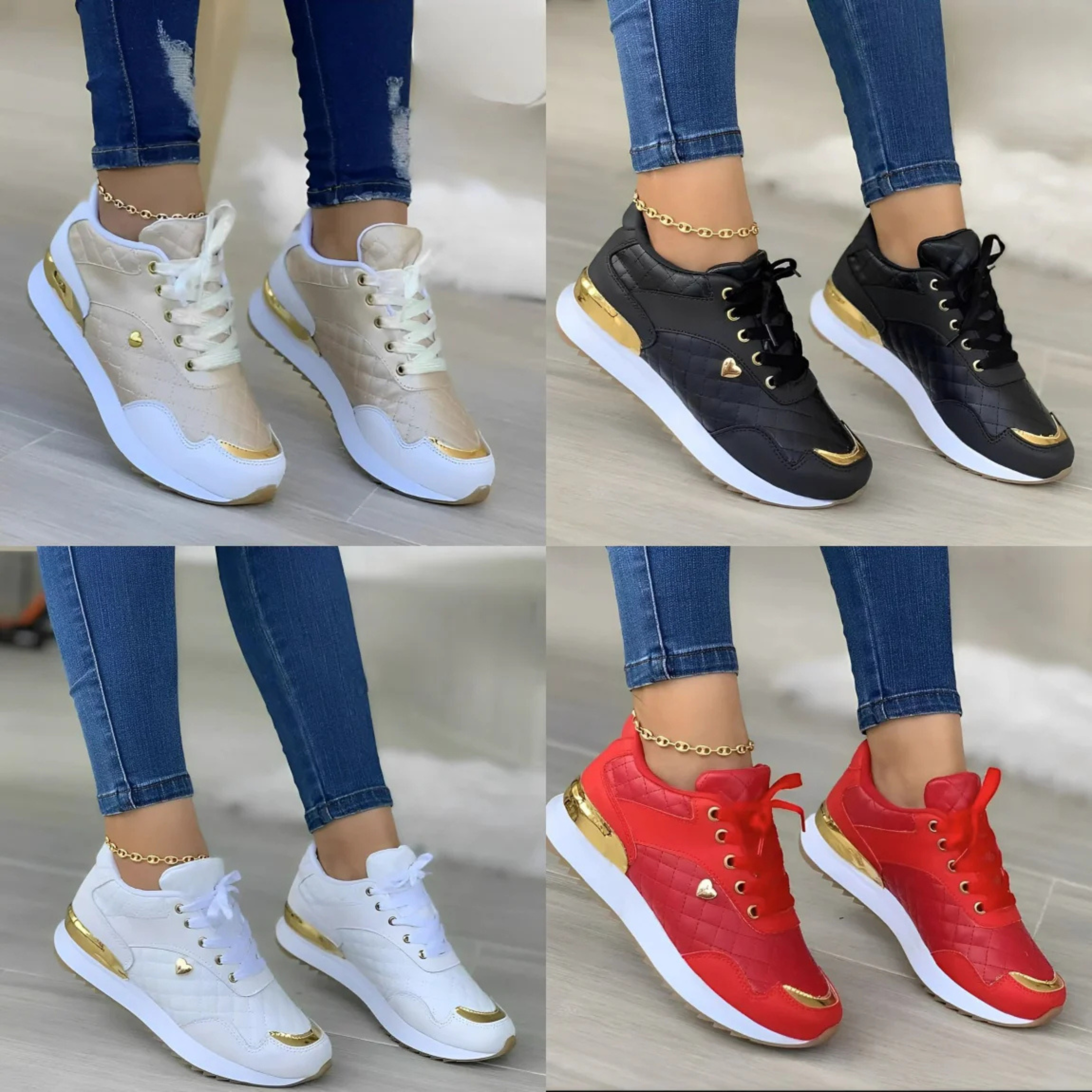 Baskets de luxe modernes avec semelle plateforme et détails dorés pour femmes