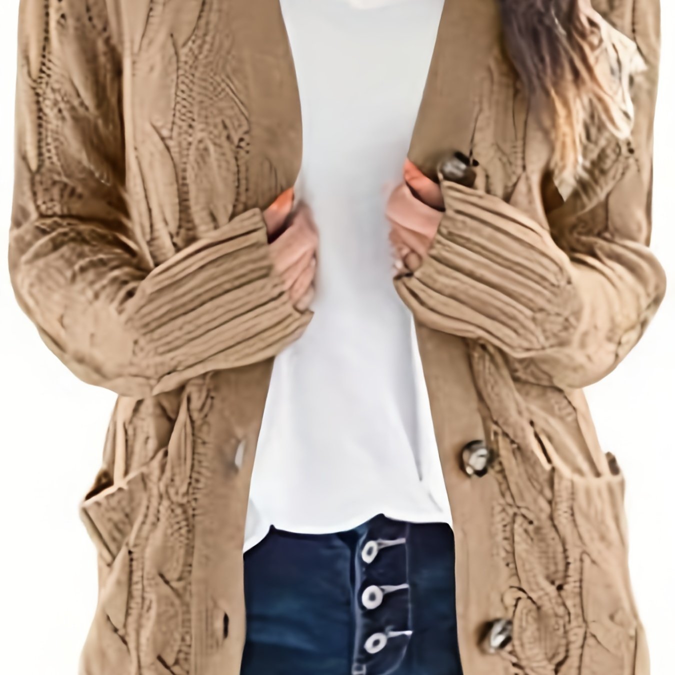 Kabelgebreid Warm Dames Vest Met Knopen