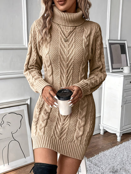 Chique Col Mini Sweaterjurk Voor Vrouwen Met Kabelpatroon