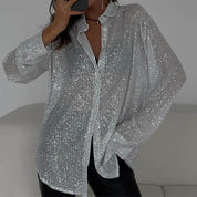 Festive Sequin Blouse with Long Sleeves for Women