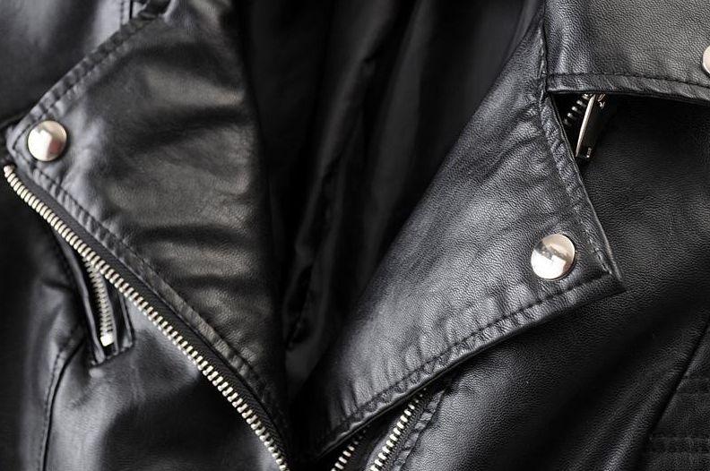 Zwarte Leren Dames Jas Met Ritszakken