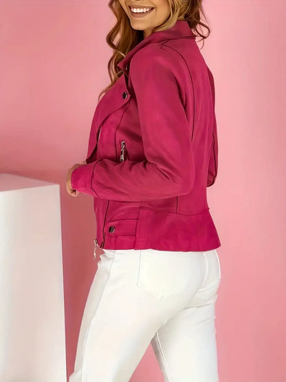 Stijlvolle Leren Dames Jas Met Asymmetrische Rits