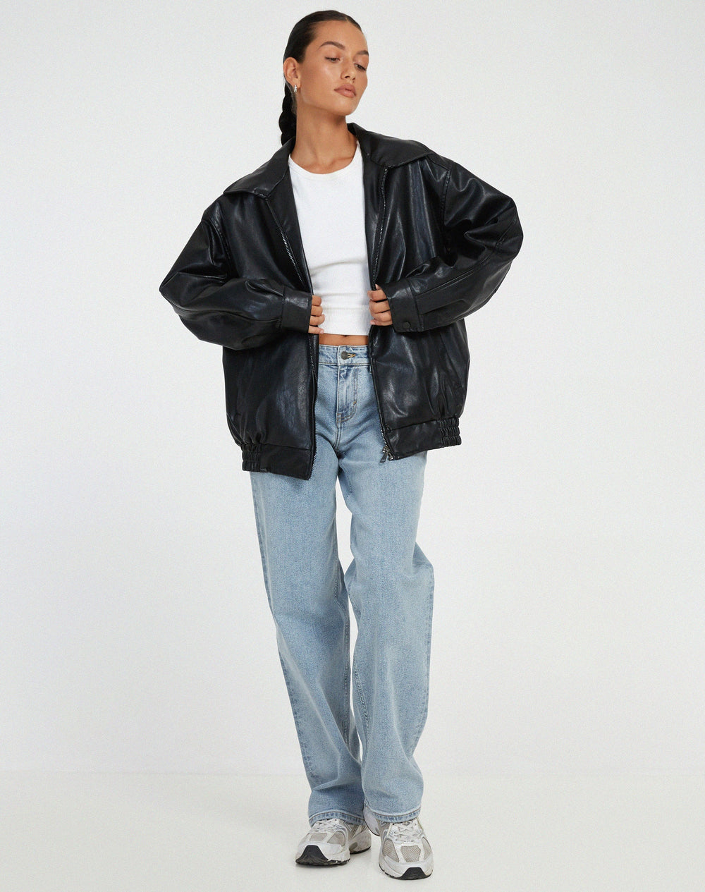 Veste en cuir oversize femme avec fermeture éclair