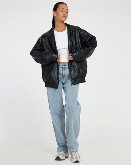 Oversized Leren Jack dames met rits