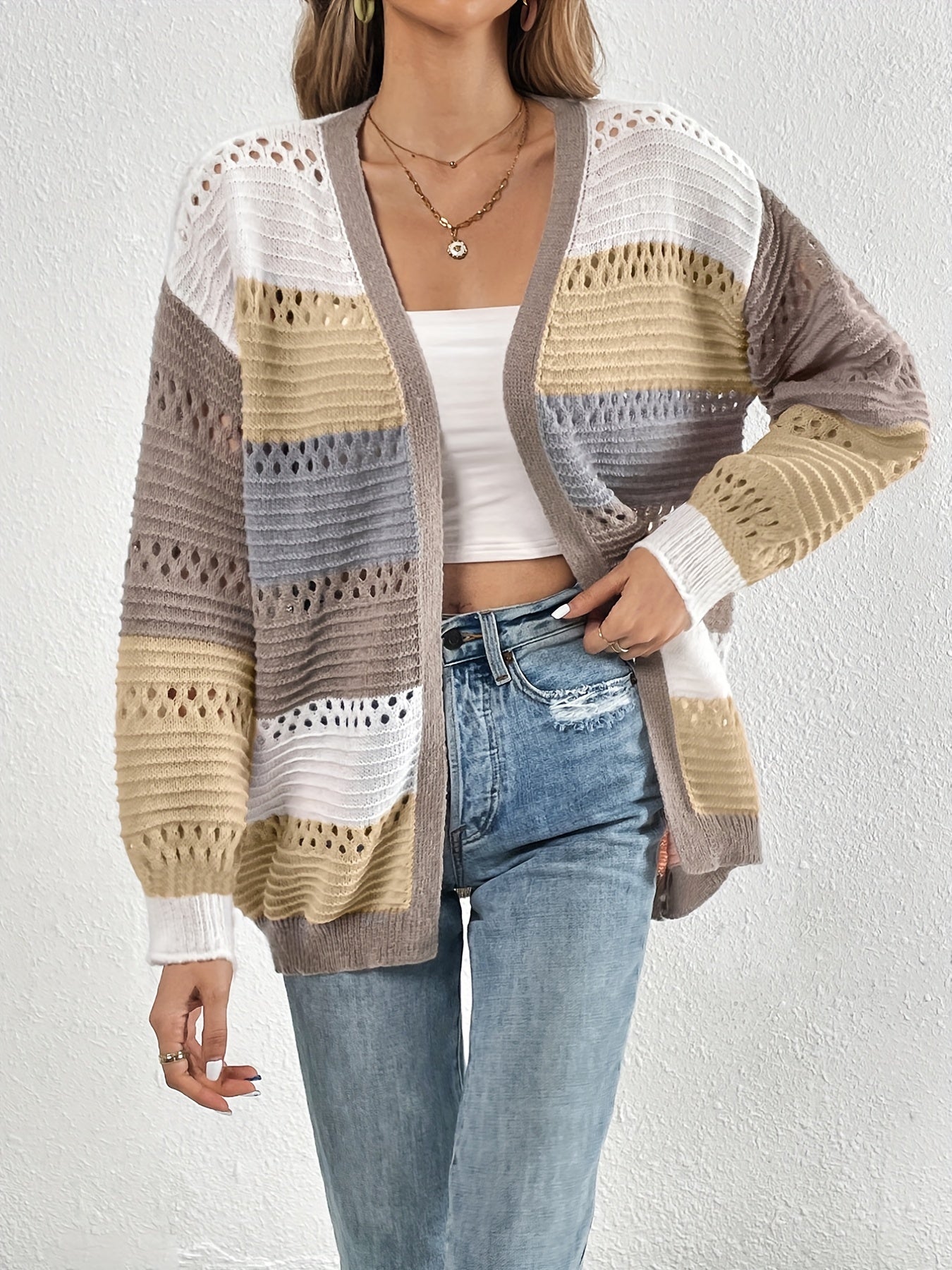 Warm Gestreepte Dames Winter Vest Gebreid