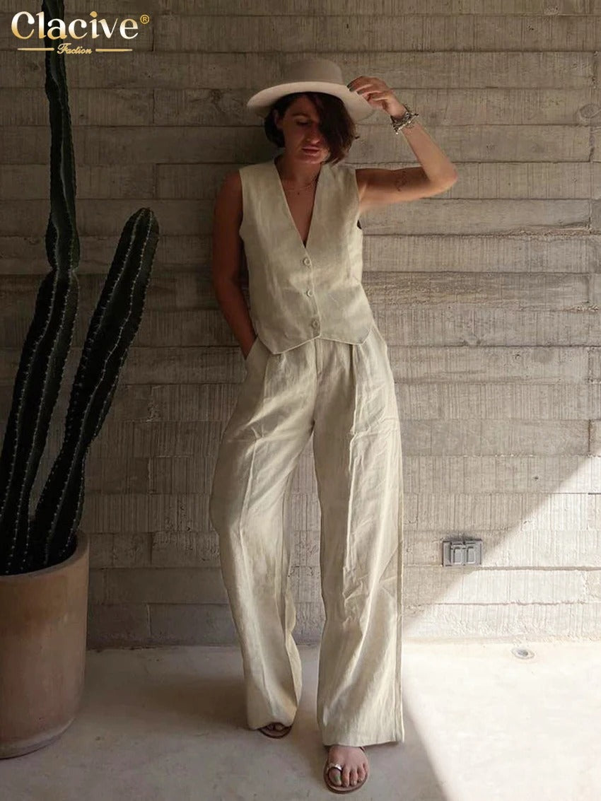 Women's Summer Set with Vest and Wide Pants