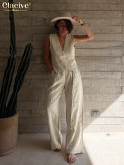 Women's Summer Set with Vest and Wide Pants