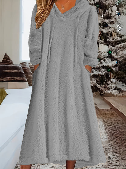 Teddy Dames Sweaterjurk met Hoodie en Zakken