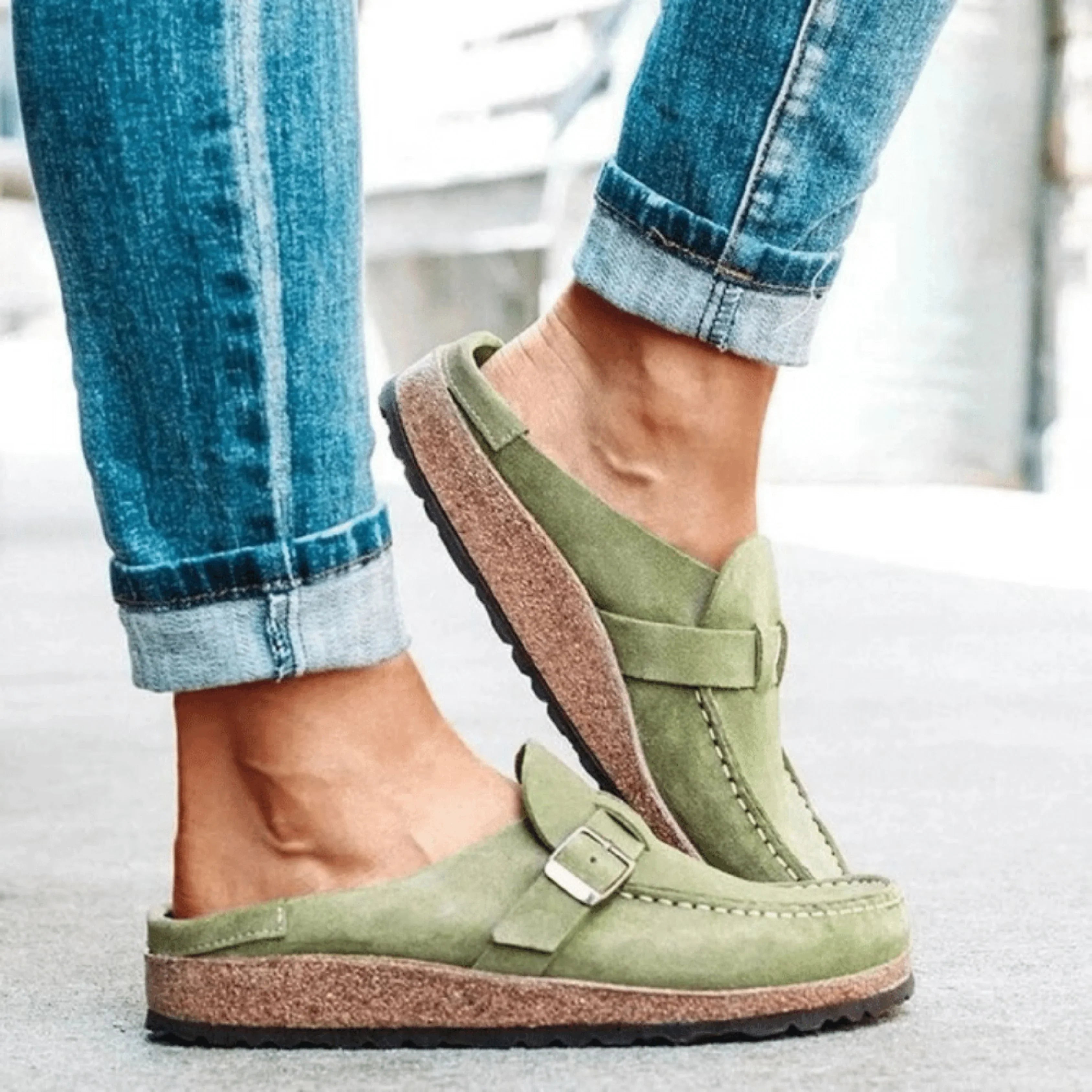 Comfortable Orthopedic Clogs with Cork Sole and Buckle for Women