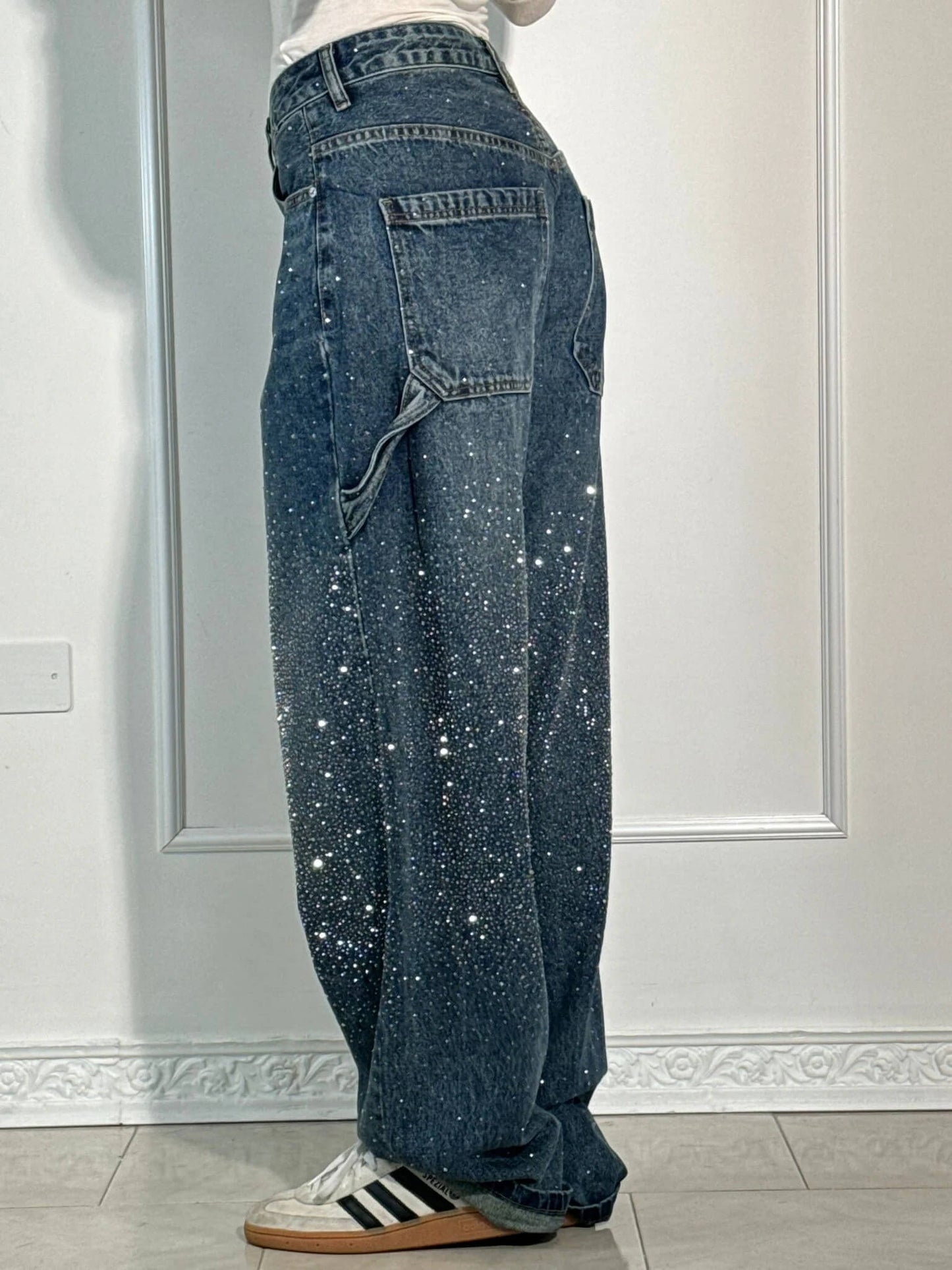 Glitter Baggy Jeans Vrouwen met High Waist