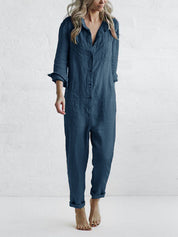 Dames Jumpsuit Met Knopen En Lange Mouwen