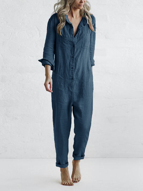 Dames Jumpsuit Met Knopen En Lange Mouwen