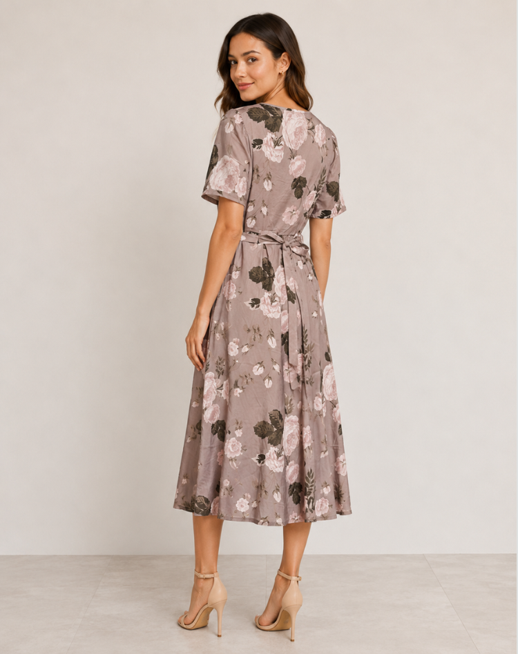 Cocktail Wrap Dress with V-Neck and Print for Women