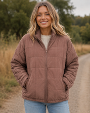 Quilted Bomber Jacket with Zipper and Side Pockets