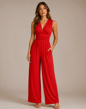Women's Stylish Jumpsuit with Deep V-Neck and Wide Legs