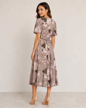 Women's Midi Dress with V-Neck and Floral Print