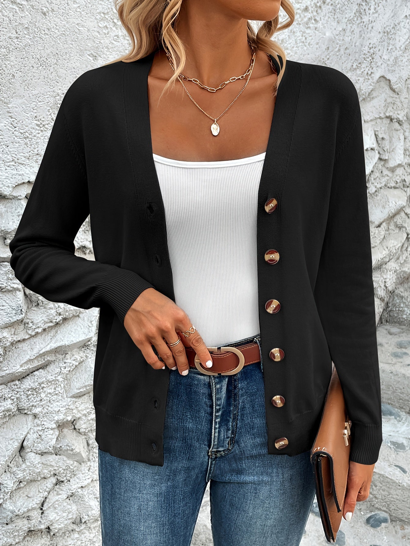 Comfortabel Gebreid Dames Cardigan Met Knoopsluiting