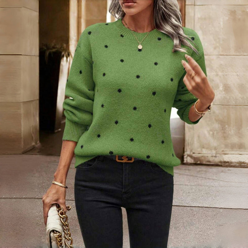 Pull tricoté à pois et col rond Chaud et doux pour femmes