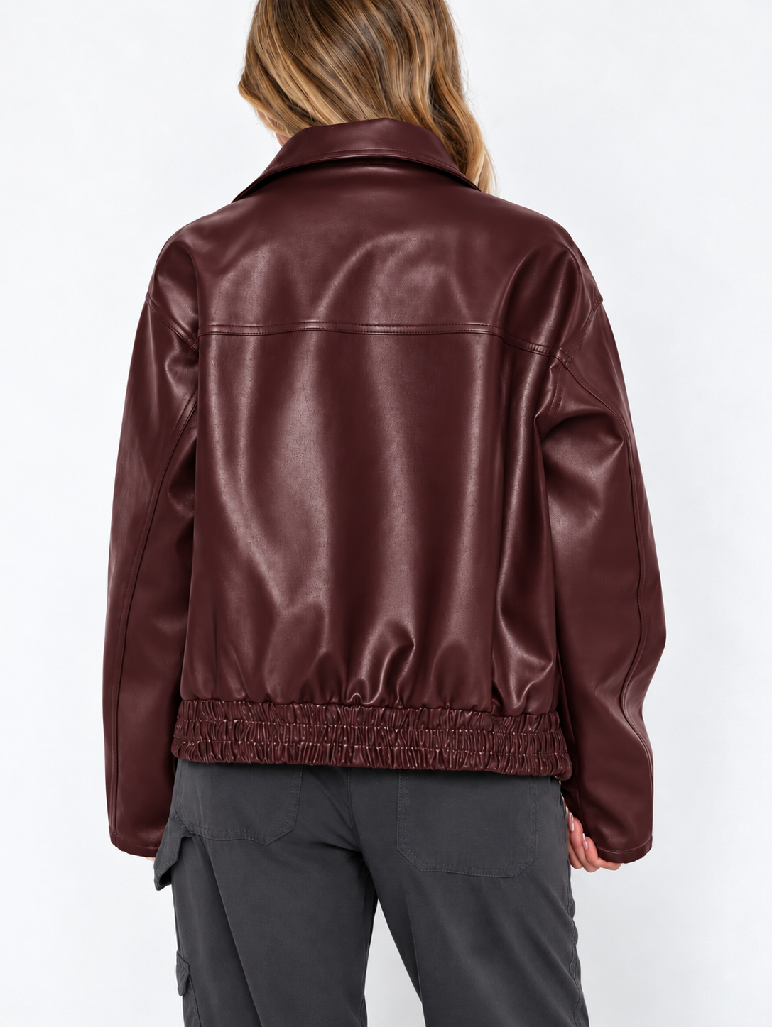 Dames Trendy Oversized Kunstleren Jack Met Brede Kraag