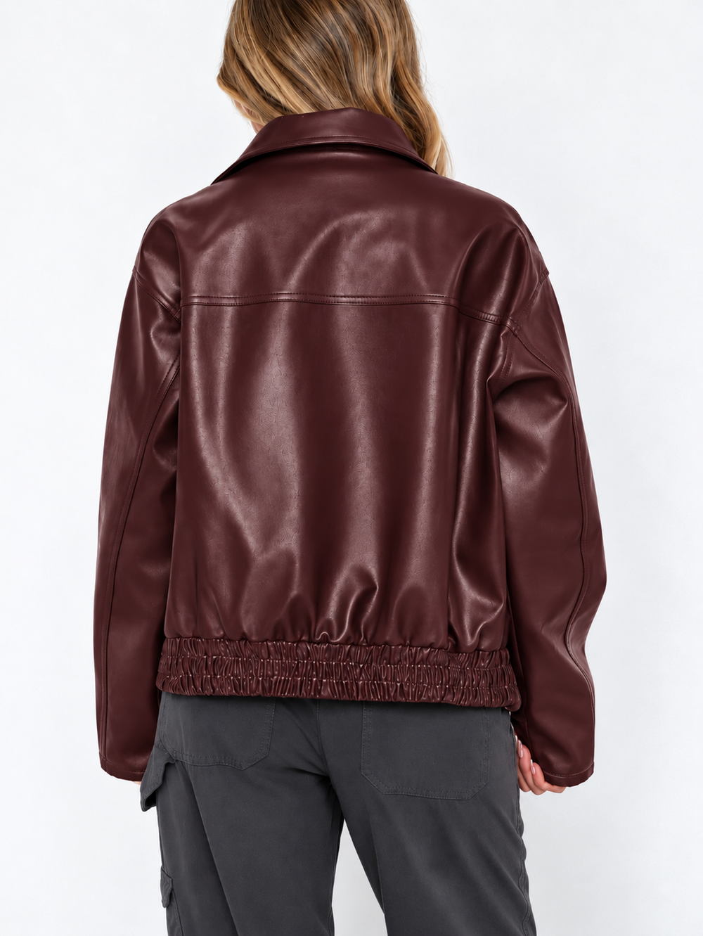 Dames Trendy Oversized Kunstleren Jack Met Brede Kraag