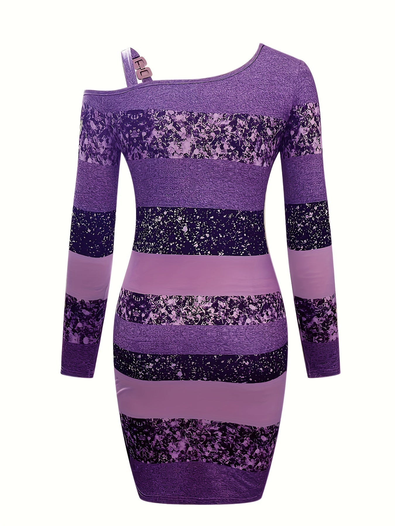 Glitter One-Shoulder Gestreepte Bodycon Mini Jurk Met Schoudergesp
