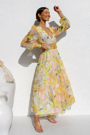 Estelle - Bloemen wikkel jurk met zomerse print