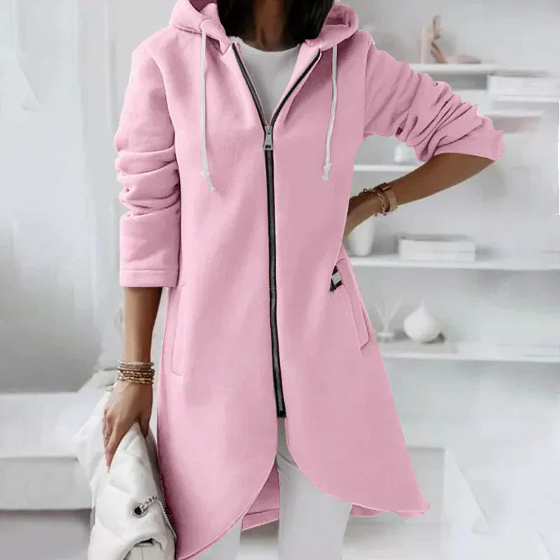 Gilet long pour femmes avec cordons de serrage et capuche
