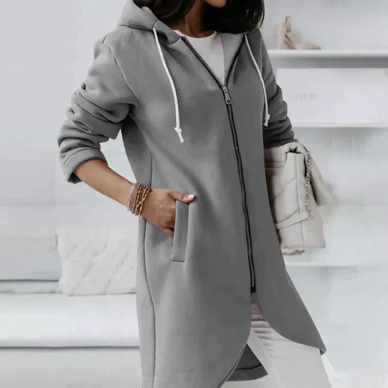 Gilet long pour femmes avec cordons de serrage et capuche