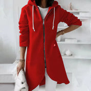 Gilet long pour femmes avec cordons de serrage et capuche