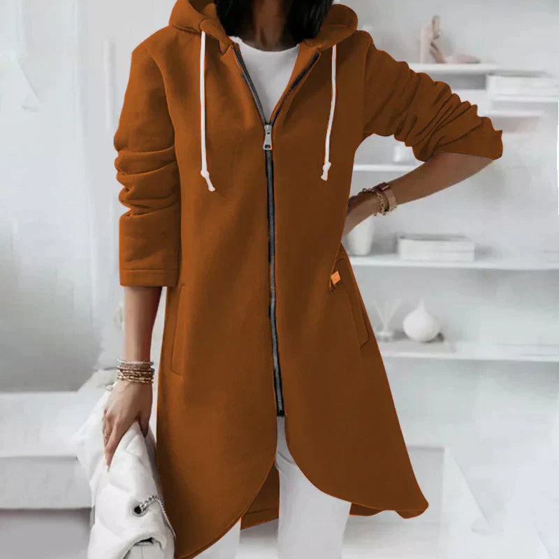 Gilet long pour femmes avec cordons de serrage et capuche
