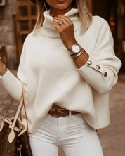 Women’s Knitted Turtleneck with Button Detail Soft and Loose