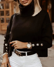 Women’s Knitted Turtleneck with Button Detail Soft and Loose