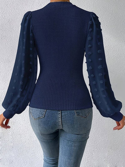 Blauwe Gebreide Top met Chiffon Pofmouwen voor Dames